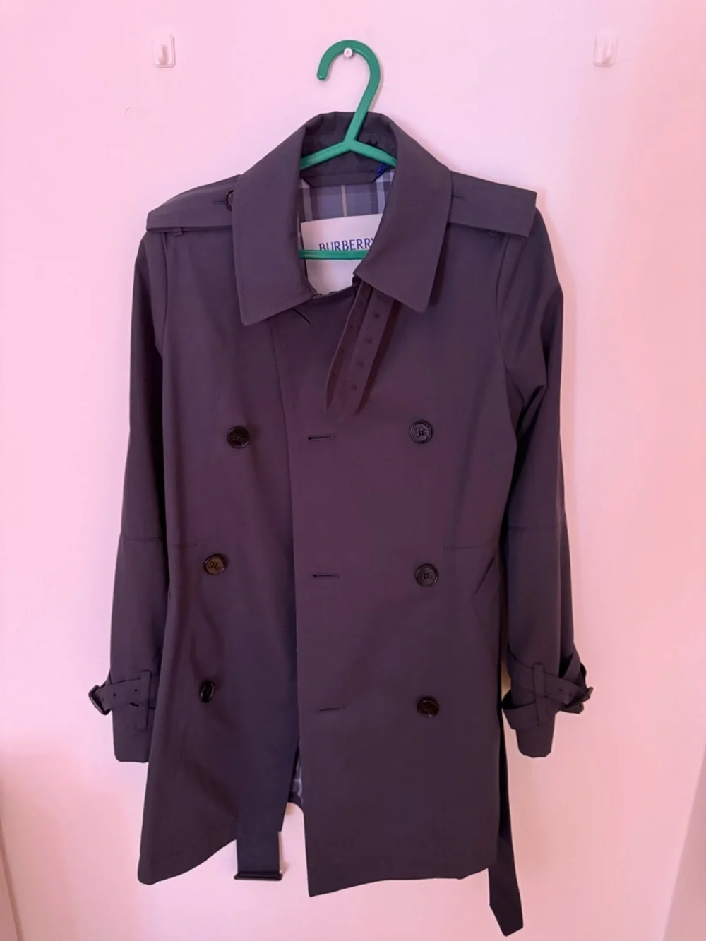 Burberry Navy Double-Breasted Short Trench Coat - Picture 8 of 15